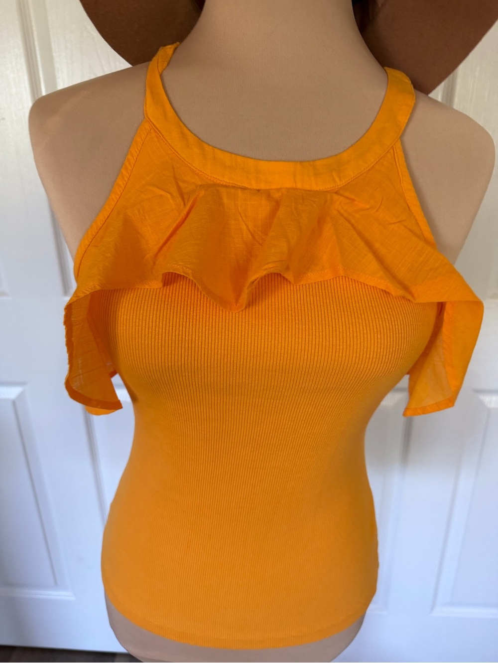 Maeve golden yellow Orange Ruffle Tank